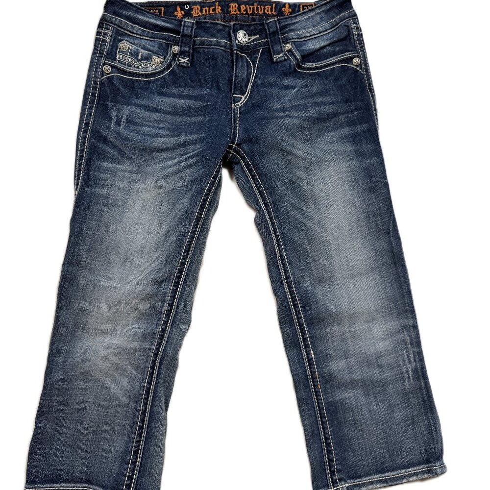 VTG Y2K Rock Revival Blue Jeans WOMEN’S Size 27 Sara Capri (M102)